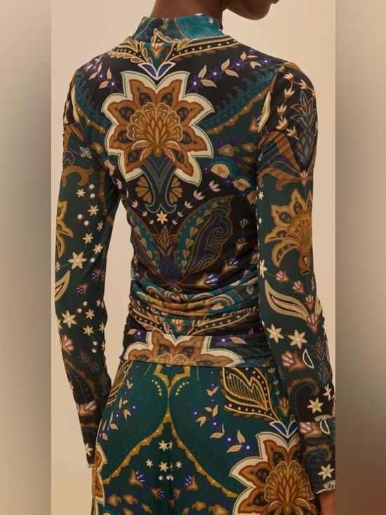 FARM Rio Black & Gold Paisley-Print Tulle Blouse - Picture 5 of 6